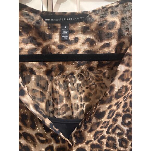 WHITE HOUSE BLACK MARKET Leopard Metallic Blouson Lined Dress Size 4 Reg $120 - Picture 4 of 5